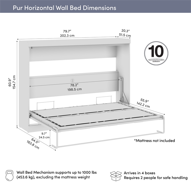 Pur 80W Full Horizontal Murphy Bed - Engineered Wood