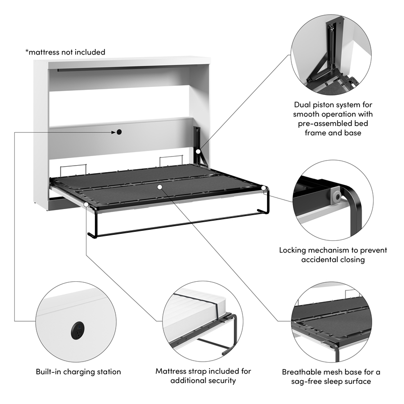 Pur 85W Queen Horizontal Murphy Bed - Engineered Wood