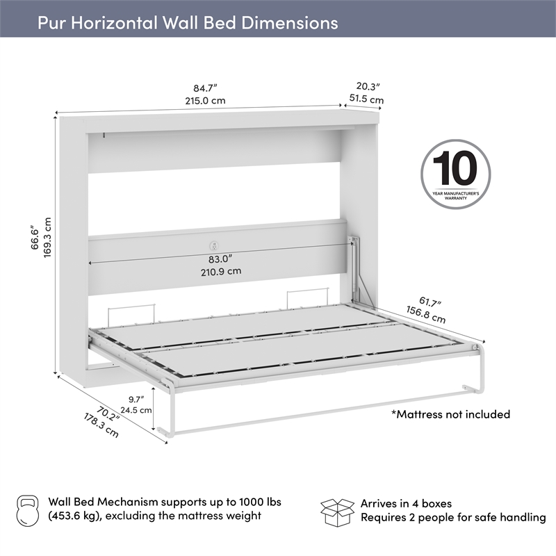 Pur 85W Queen Horizontal Murphy Bed - Engineered Wood
