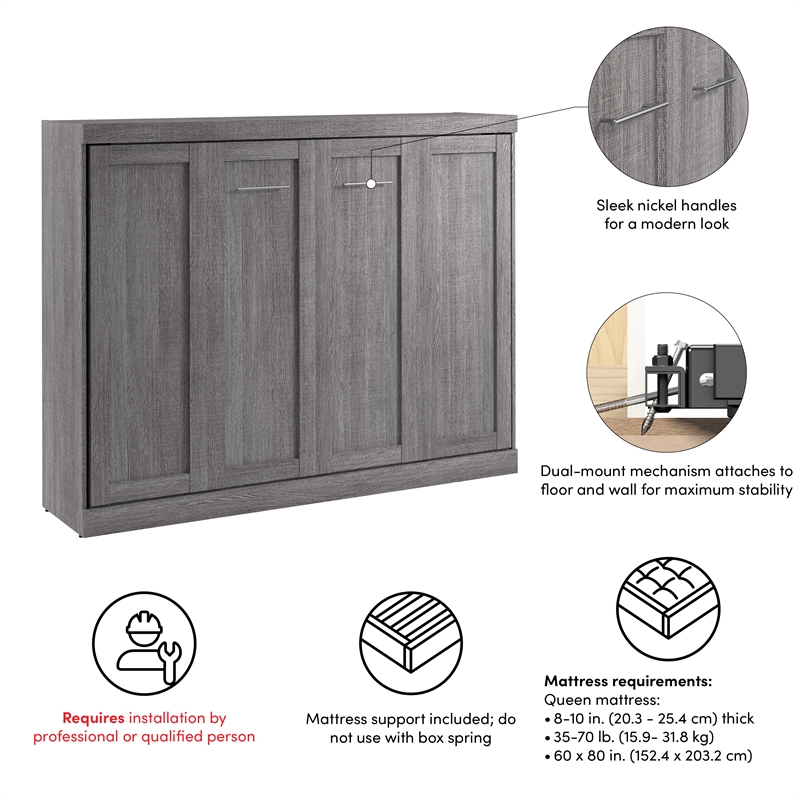 Pur 85W Queen Horizontal Murphy Bed - Engineered Wood