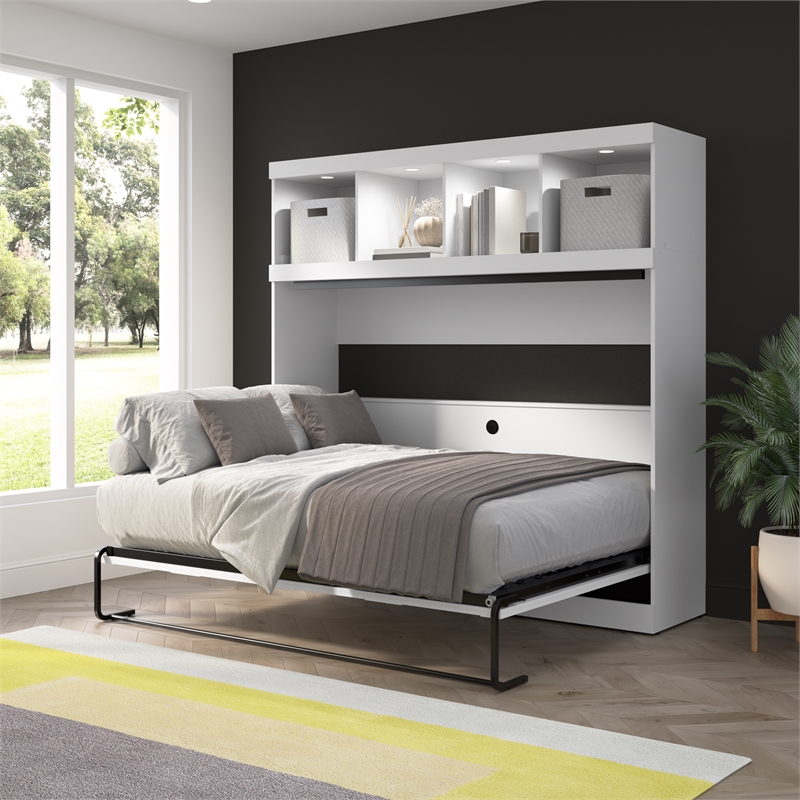 Pur 80W Full Horizontal Murphy Bed with Overhead Storage - Engineered Wood