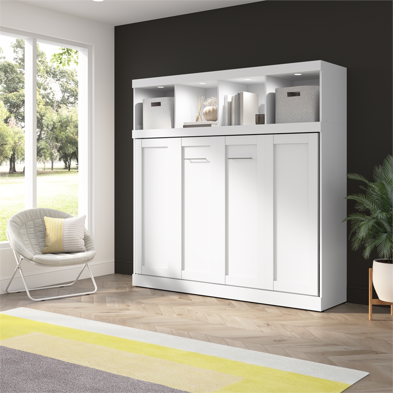 Pur 80W Full Horizontal Murphy Bed with Overhead Storage - Engineered Wood