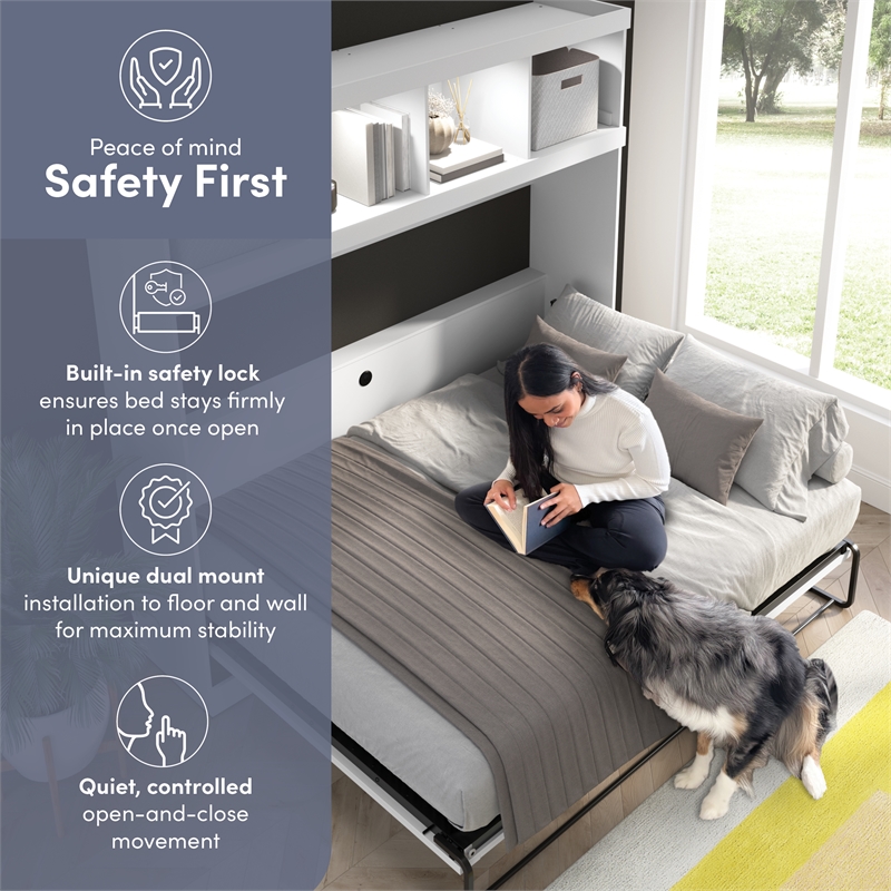 Pur 80W Full Horizontal Murphy Bed with Overhead Storage - Engineered Wood