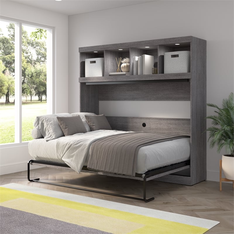 Pur 80W Full Horizontal Murphy Bed with Overhead Storage - Engineered Wood