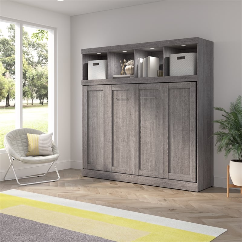 Pur 80W Full Horizontal Murphy Bed with Overhead Storage - Engineered Wood