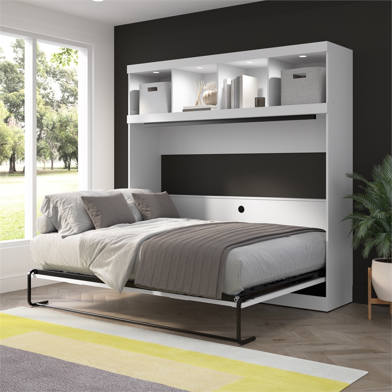 Pur 85W Queen Horizontal Murphy Bed with Overhead Storage - Engineered Wood