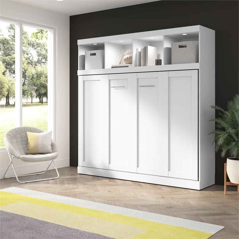 Pur 85W Queen Horizontal Murphy Bed with Overhead Storage - Engineered Wood