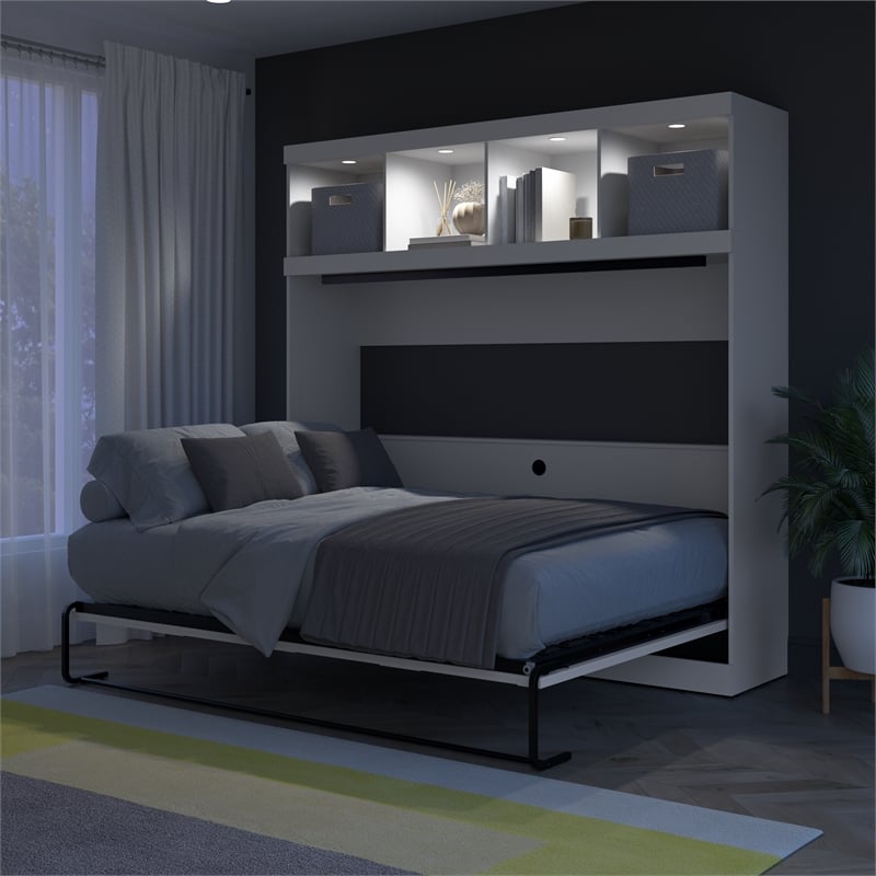 Pur 85W Queen Horizontal Murphy Bed with Overhead Storage - Engineered Wood