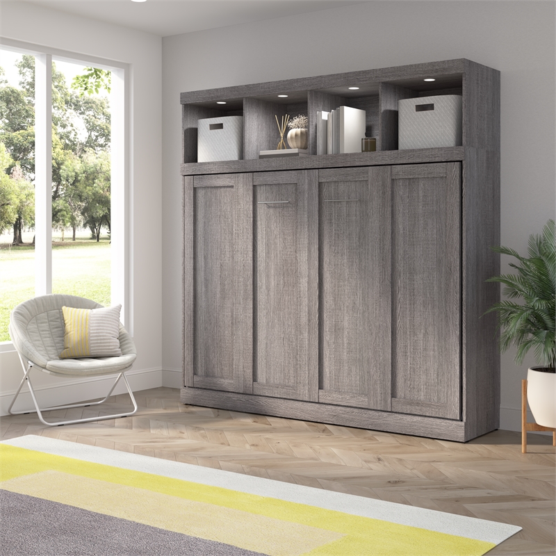 Pur 85W Queen Horizontal Murphy Bed with Overhead Storage - Engineered Wood