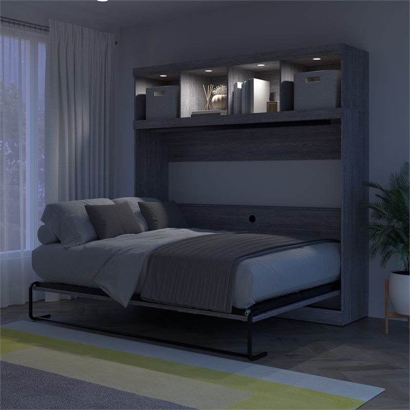 Pur 85W Queen Horizontal Murphy Bed with Overhead Storage - Engineered Wood