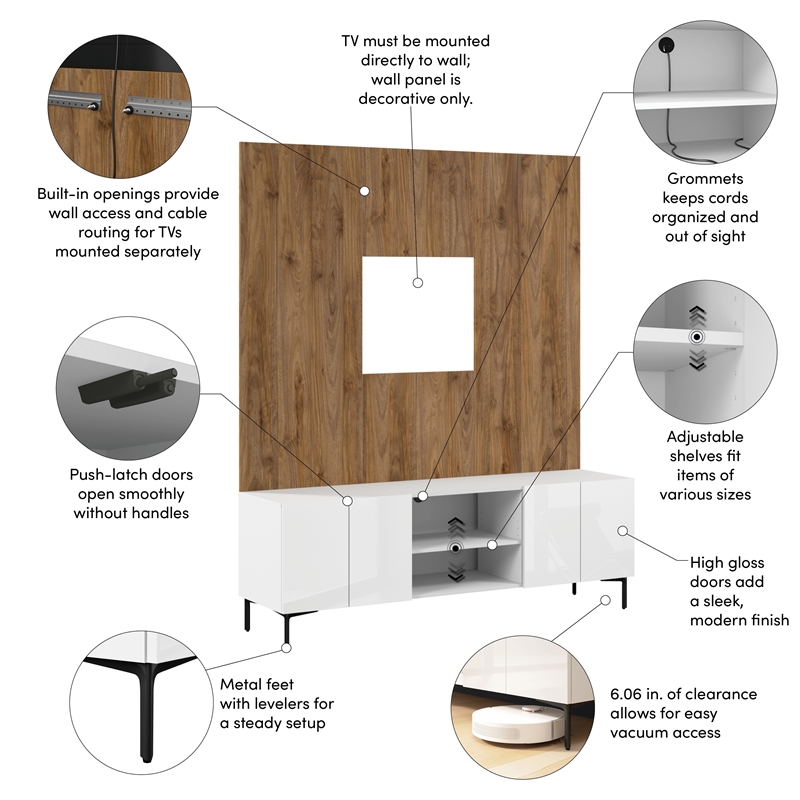 71W Entertainment Center with TV Stand and Small Wall Panel - Engineered Wood