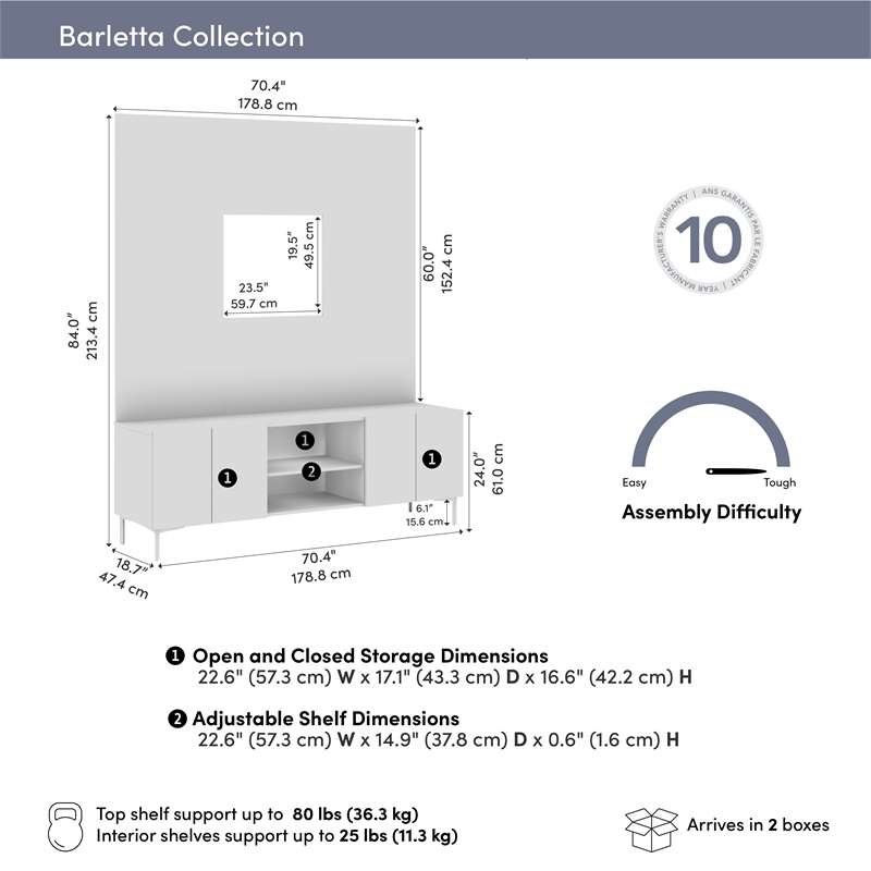 71W TV Stand and Entertainment Center with Small Wall Panel - Engineered Wood