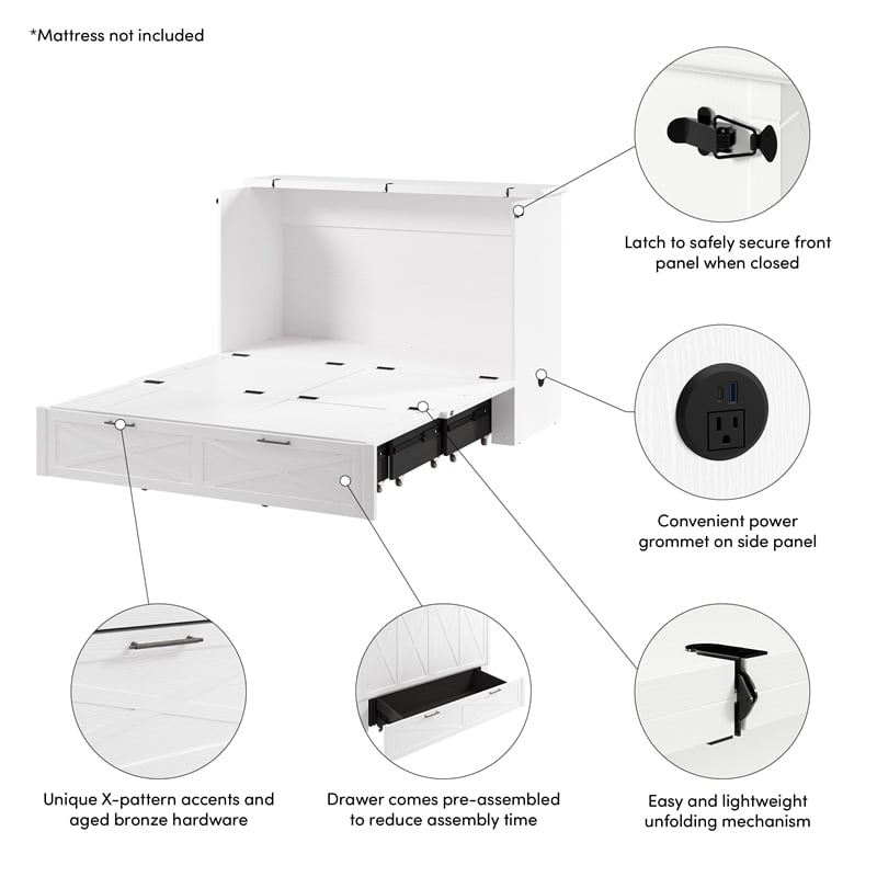 Key West 59W Full Murphy Cabinet Bed with Pullout Drawer - Engineered Wood