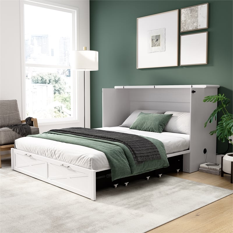 Key West 65W Queen Murphy Cabinet Bed with Pullout Drawer - Engineered Wood