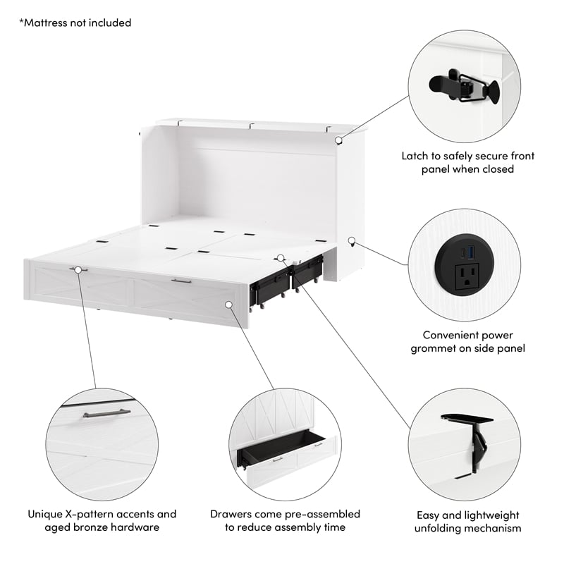 Key West 65W Queen Murphy Cabinet Bed with Pullout Drawer - Engineered Wood