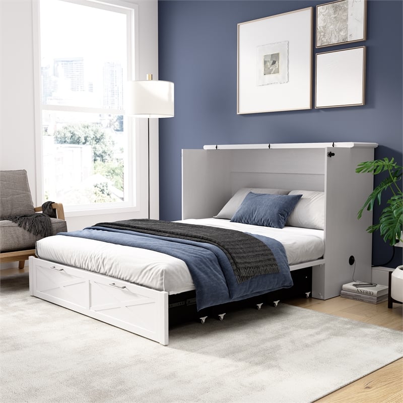 Key West 59W Full Murphy Cabinet Bed with Drawer Mattress - Engineered Wood