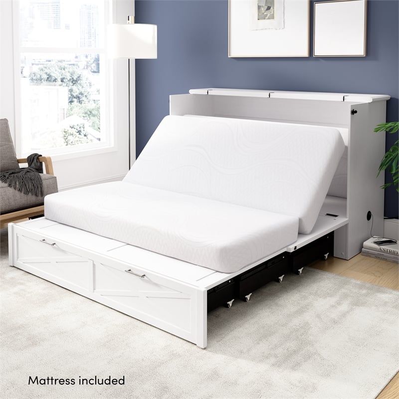 Key West 59W Full Murphy Cabinet Bed with Drawer Mattress - Engineered Wood