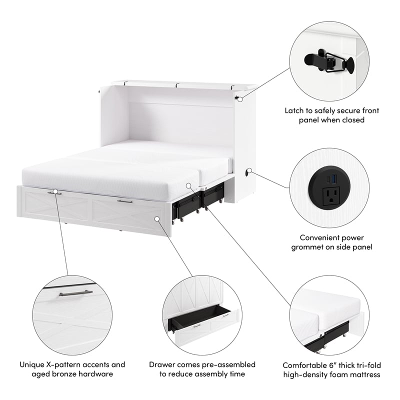 Key West 59W Full Murphy Cabinet Bed with Drawer Mattress - Engineered Wood