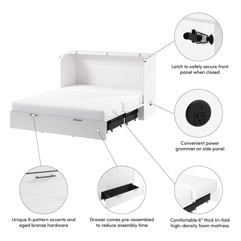 Key West 65W Queen Murphy Cabinet Bed with Drawer Mattress - Engineered Wood
