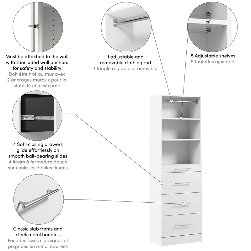 Florence 25W x 16D Closet System with 4 Drawers Slab - Engineered Wood