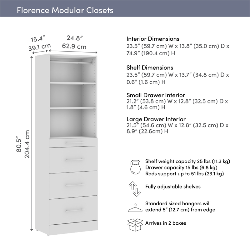 Florence 25W x 16D Closet System with 4 Drawers Slab - Engineered Wood
