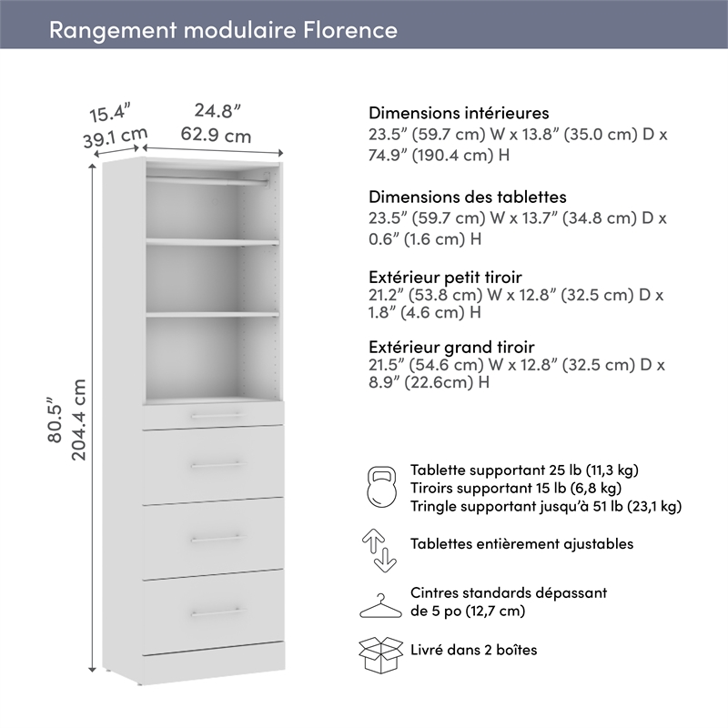 Florence 25W x 16D Closet System with 4 Drawers Slab - Engineered Wood