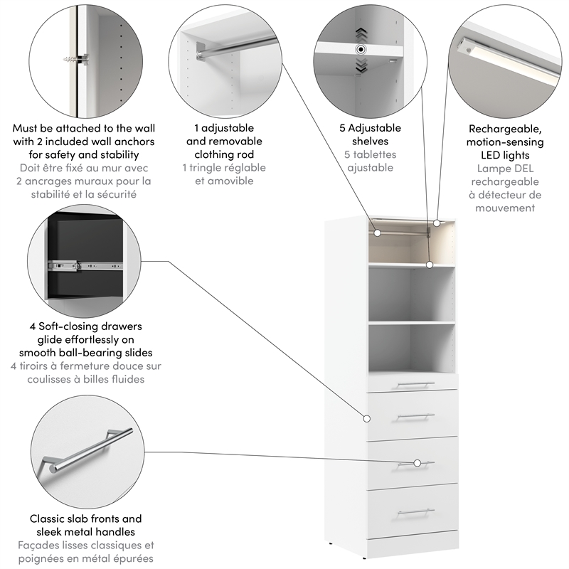 Florence 25W x 25D Closet System with 4 Drawers Slab - Engineered Wood