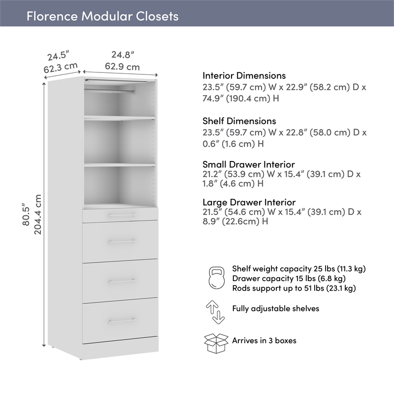Florence 25W x 25D Closet System with 4 Drawers Slab - Engineered Wood