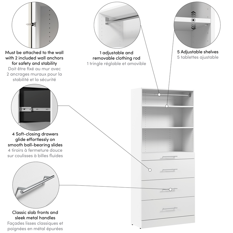 Florence 36W x 16D Closet System with 4 Drawers Slab - Engineered Wood