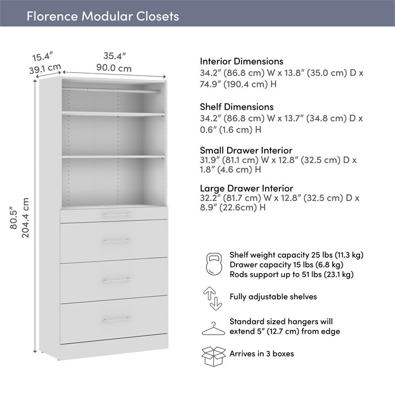 Florence 36W x 16D Closet System with 4 Drawers Slab - Engineered Wood