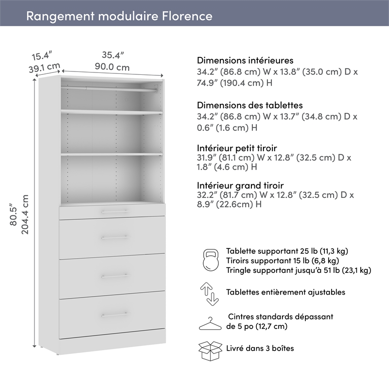 Florence 36W x 16D Closet System with 4 Drawers Slab - Engineered Wood