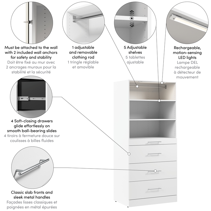 Florence 36W x 25D Closet System with 4 Drawers Slab - Engineered Wood