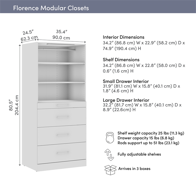 Florence 36W x 25D Closet System with 4 Drawers Slab - Engineered Wood