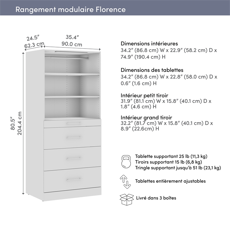 Florence 36W x 25D Closet System with 4 Drawers Slab - Engineered Wood