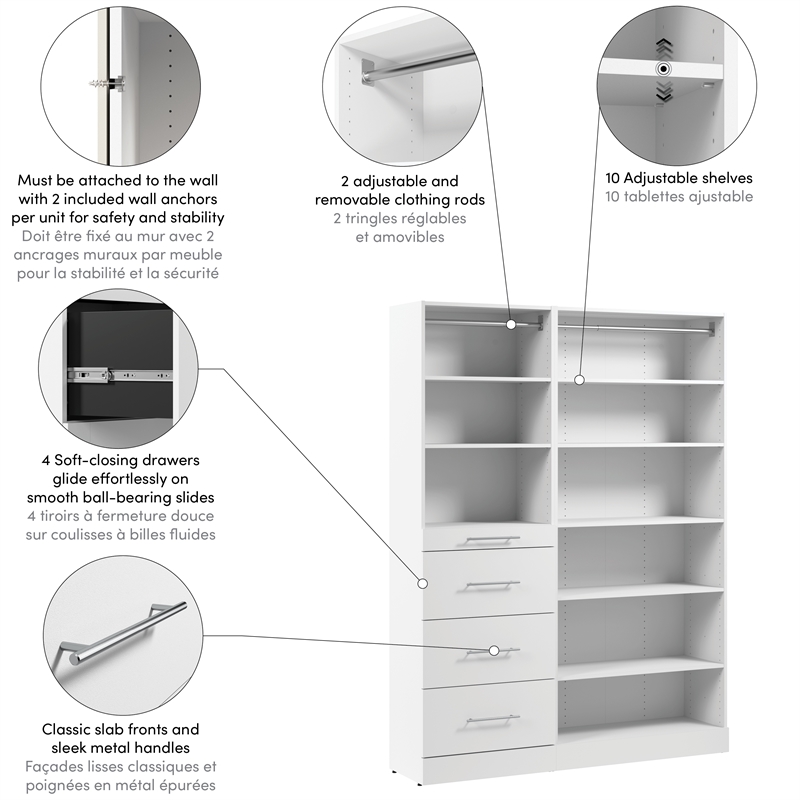 Florence 61W x 16D Closet System with Drawers Slab - Engineered Wood