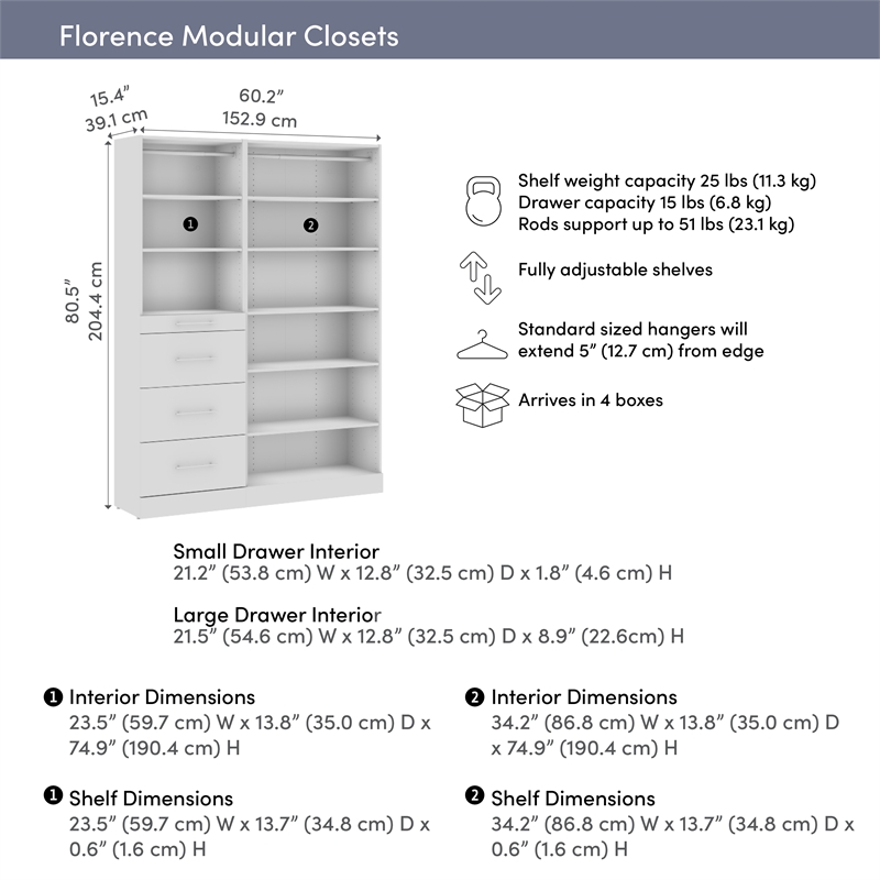 Florence 61W x 16D Closet System with Drawers Slab - Engineered Wood