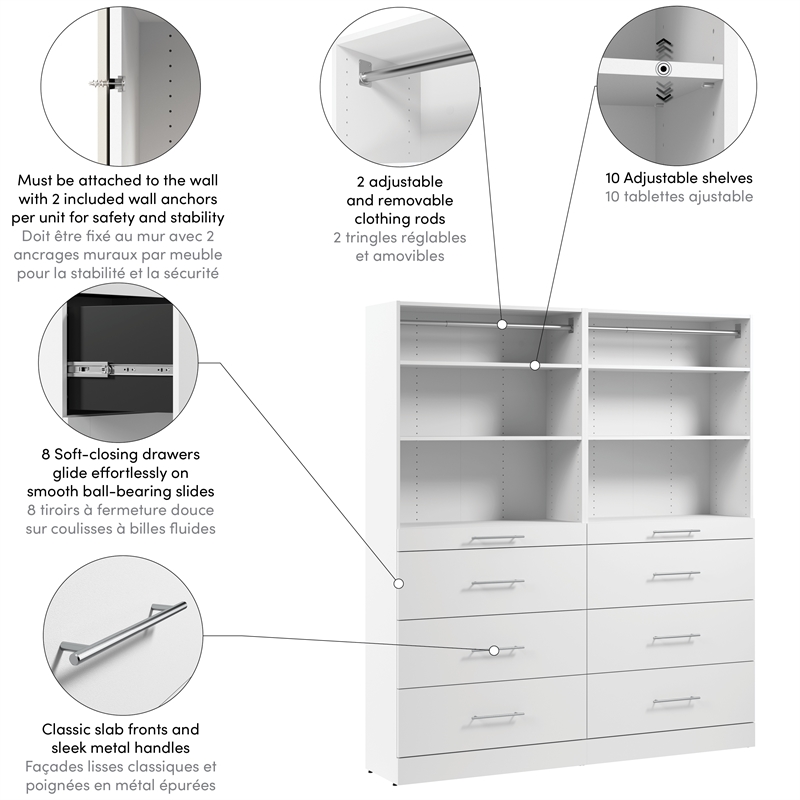 Florence 71W x 16D Closet System with Drawers Slab - Engineered Wood