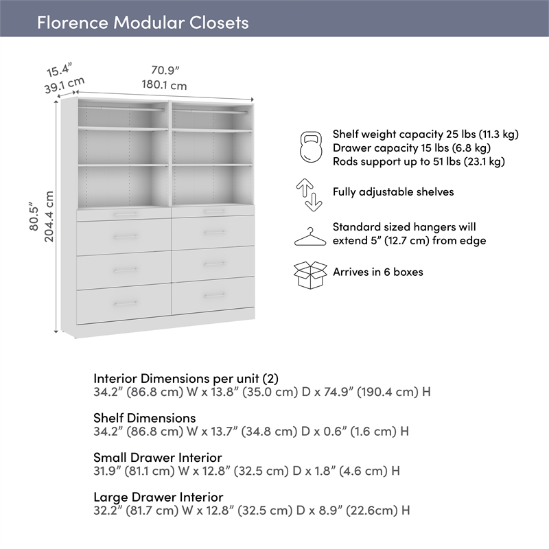 Florence 71W x 16D Closet System with Drawers Slab - Engineered Wood
