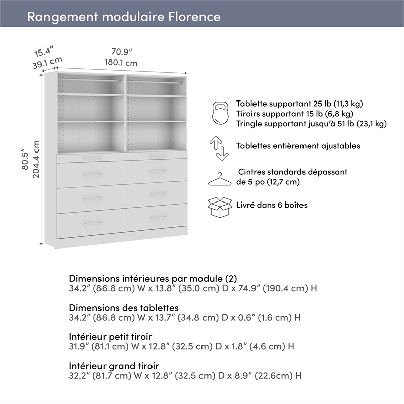 Florence 71W x 16D Closet System with Drawers Slab - Engineered Wood