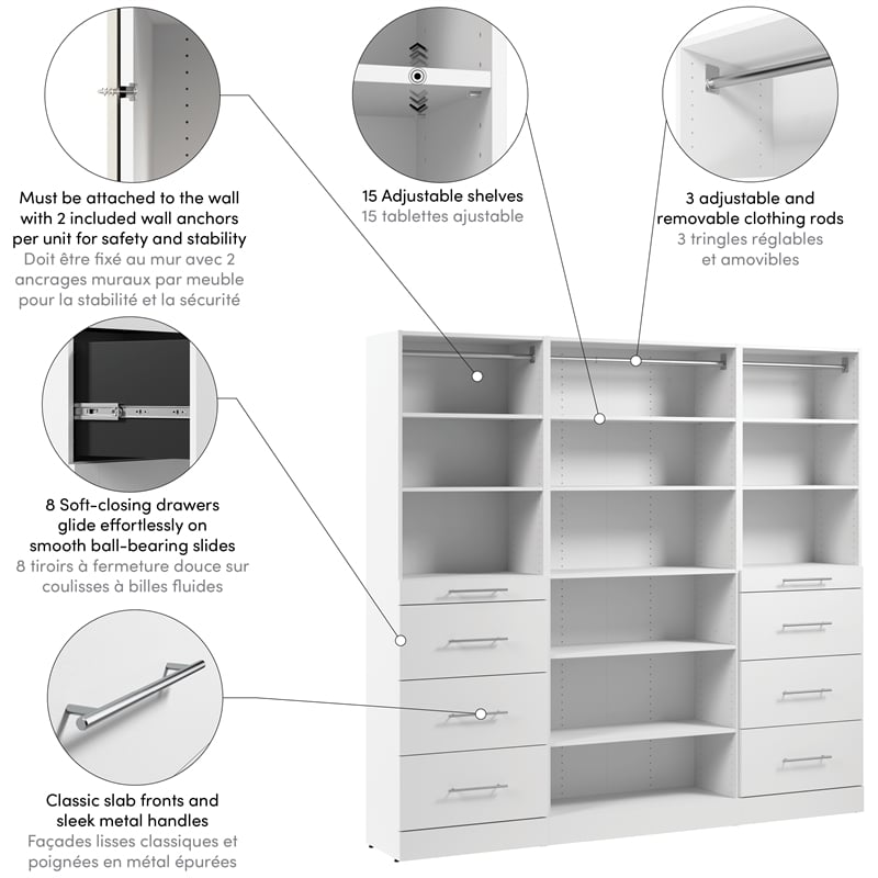 Florence 85W x 16D Closet System with Drawers Slab - Engineered Wood