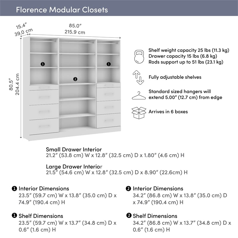 Florence 85W x 16D Closet System with Drawers Slab - Engineered Wood
