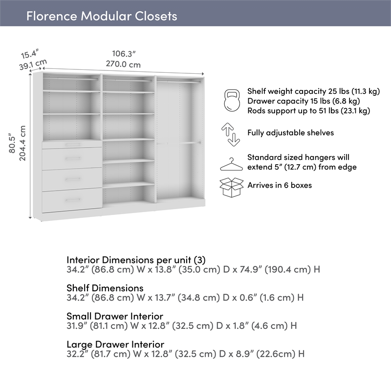 Florence 107W x 16D Walk-In Closet Organizer System Slab - Engineered Wood