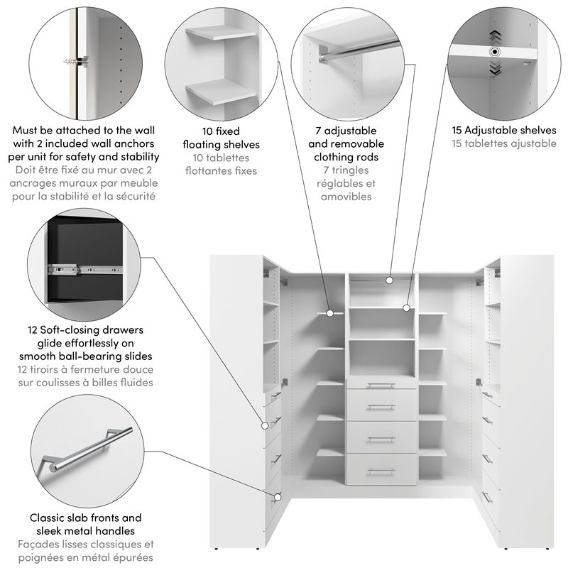 Florence 95W x 61D U Shaped Walk-In Closet System Slab - Engineered Wood