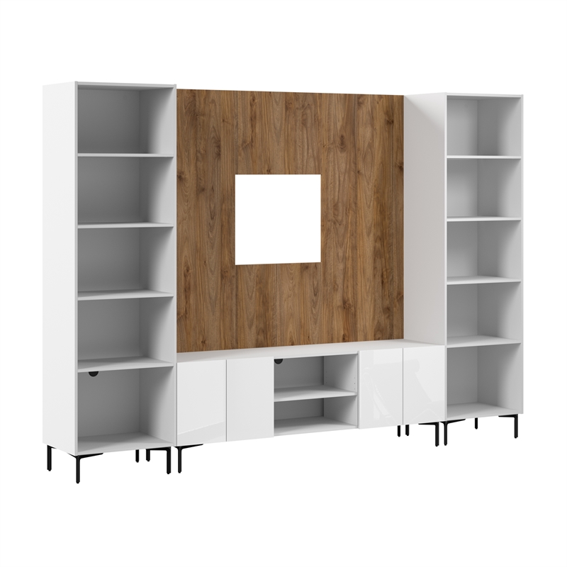 118W TV Stand Media Storage Towers and Small Wall Panel - Engineered Wood