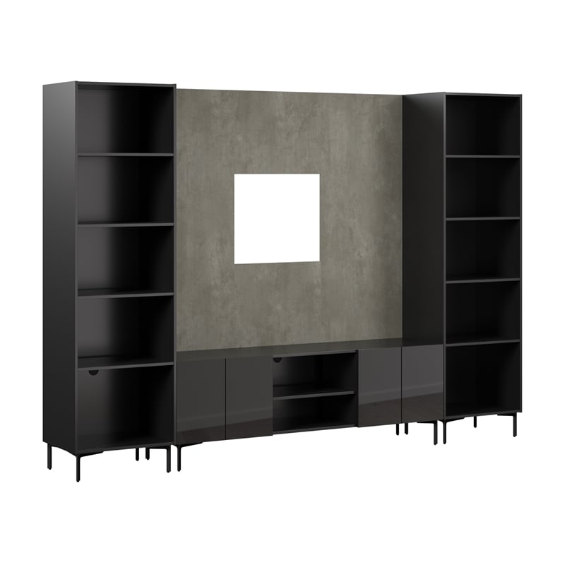 118W TV Stand Media Storage Towers and Small Wall Panel - Engineered Wood