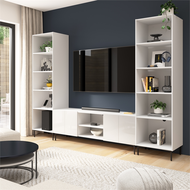 118W Entertainment Center with TV Stand Media Storage Towers - Engineered Wood