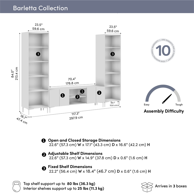 118W Entertainment Center with TV Stand Media Storage Towers - Engineered Wood