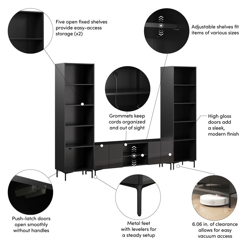 118W Entertainment Center with TV Stand Media Storage Towers - Engineered Wood