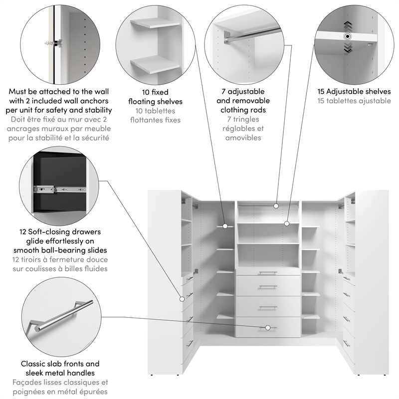 Florence 105W x 61D U Shaped Walk-In Closet System Slab - Engineered Wood