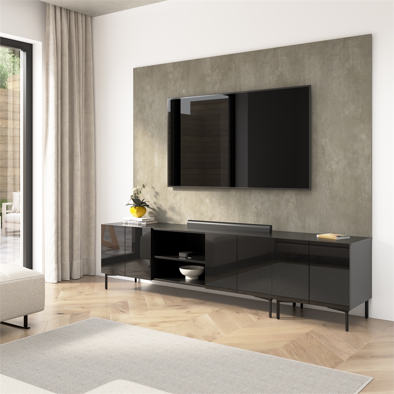 94W TV Stand Storage Cabinet and Large Wall Panel - Engineered Wood